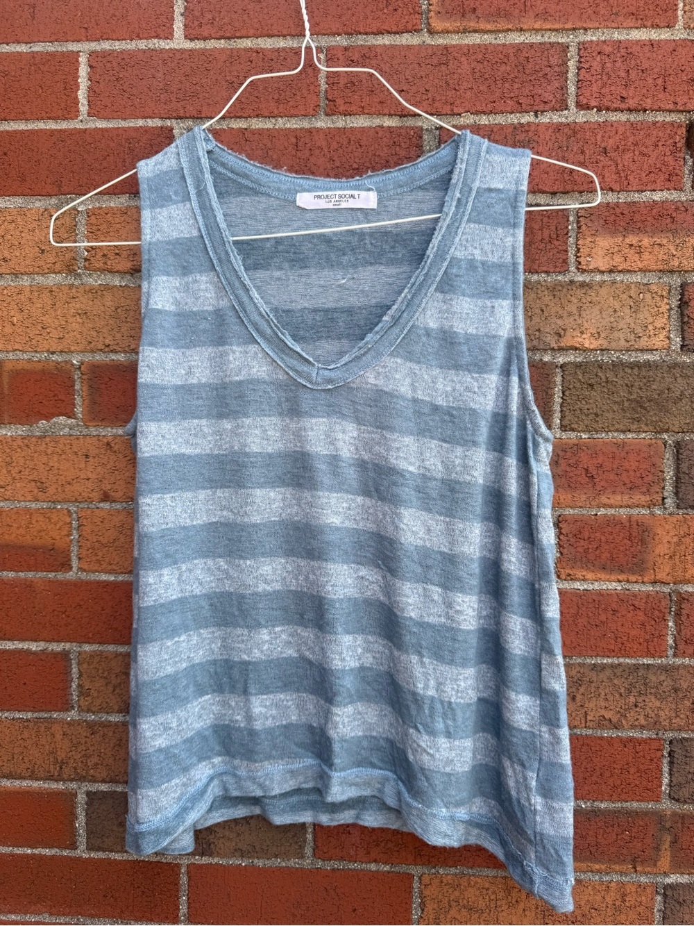 Project Social T Los Angeles Striped Sleeveless Tank Top Blue Gray Size Small